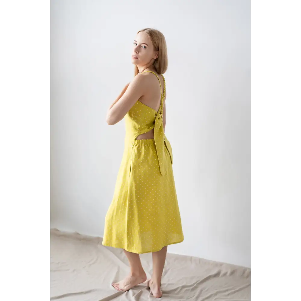 Special Design Yellow Linen Dress - One Size - Dresses