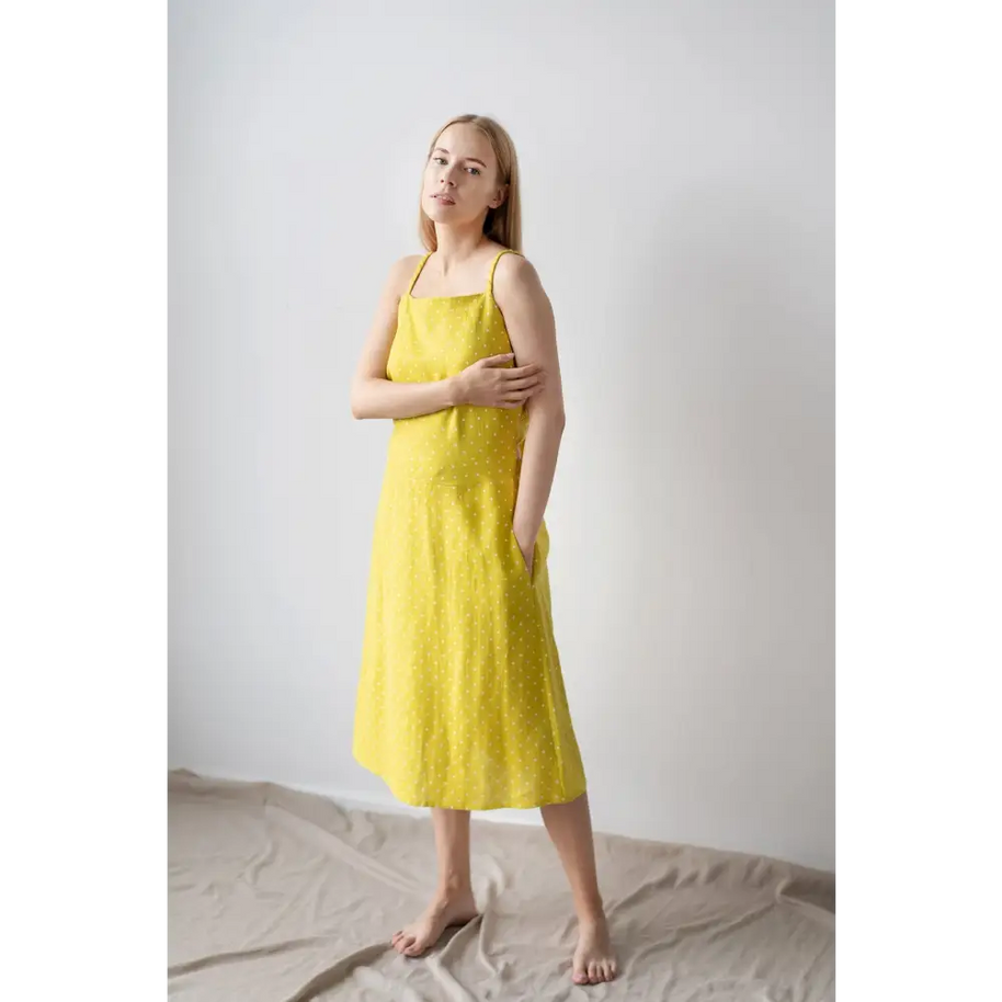 Special Design Yellow Linen Dress - One Size - Dresses