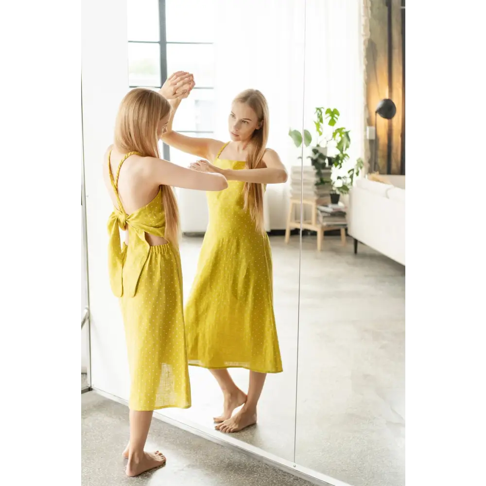 Special Design Yellow Linen Dress - One Size - Dresses