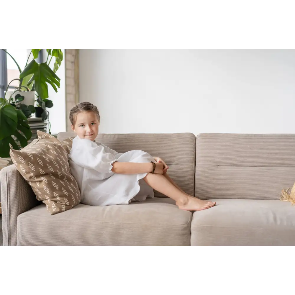 White Linen Dress – Tunic with Band Collar - Dresses