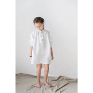 White Linen Dress – Tunic with Band Collar - Dresses