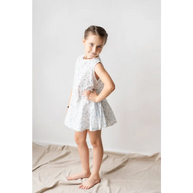 White Linen Dress with Blue Flowers - Dresses