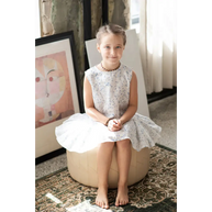 White Linen Dress with Blue Flowers - Dresses