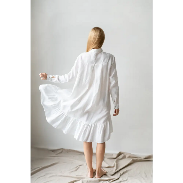 White Linen Shirt-dress for Women - One Size - Dresses