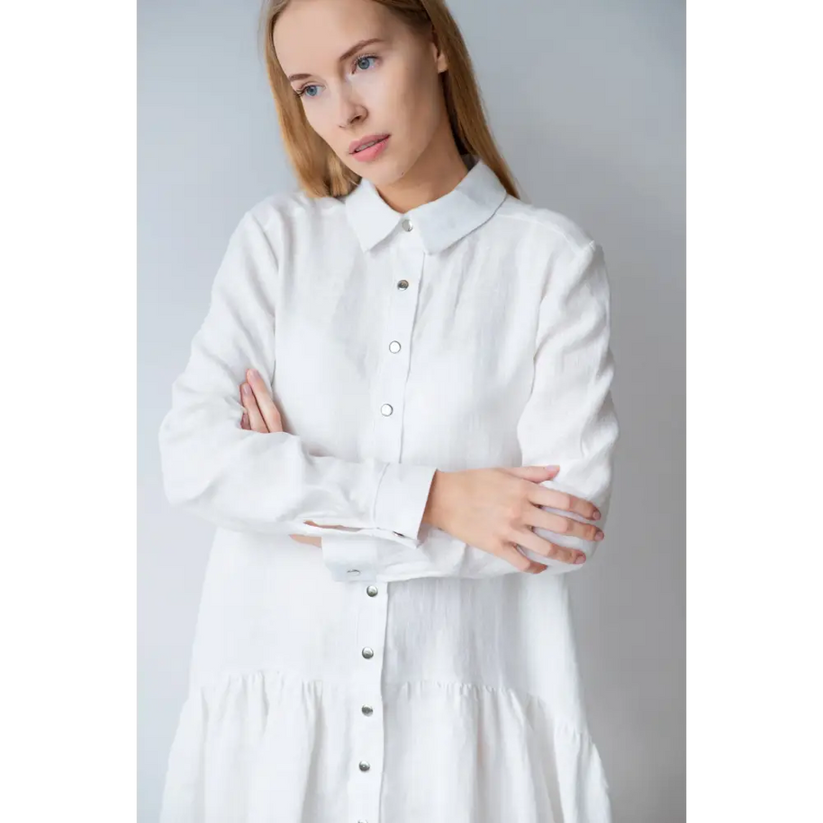 White Linen Shirt-dress for Women - One Size - Dresses
