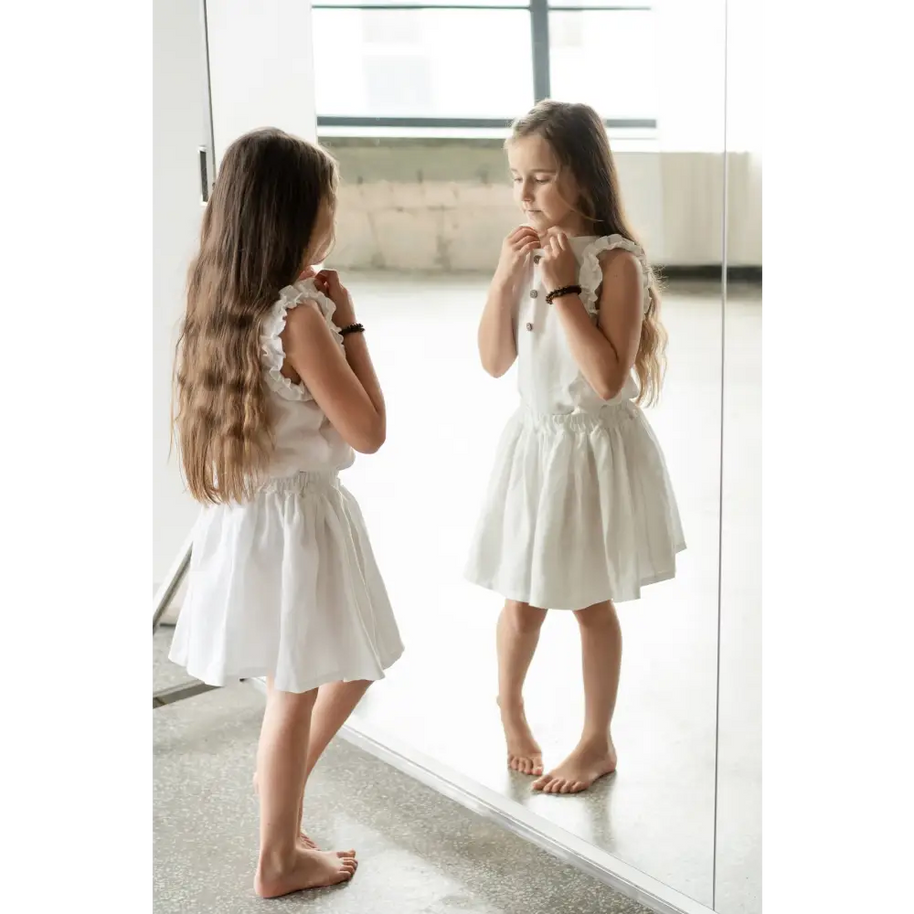 White Ruffle Linen Skirt - One Size - KIDS