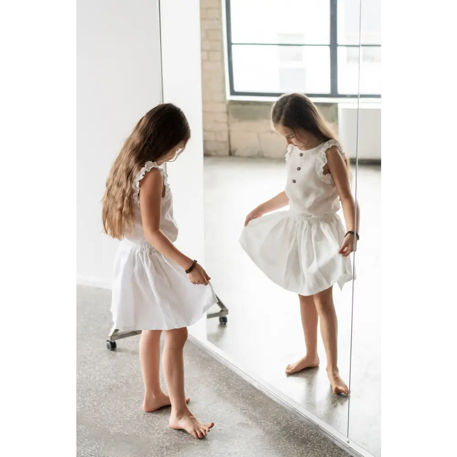White Ruffle Linen Skirt - One Size - KIDS