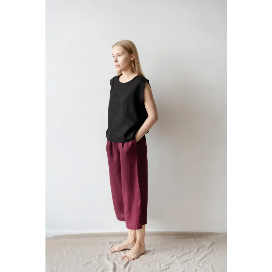 Wide Natural Linen Pants with Pockets - One Size - Pants