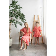 Wide Salmon Color Dress with Belt - Dresses